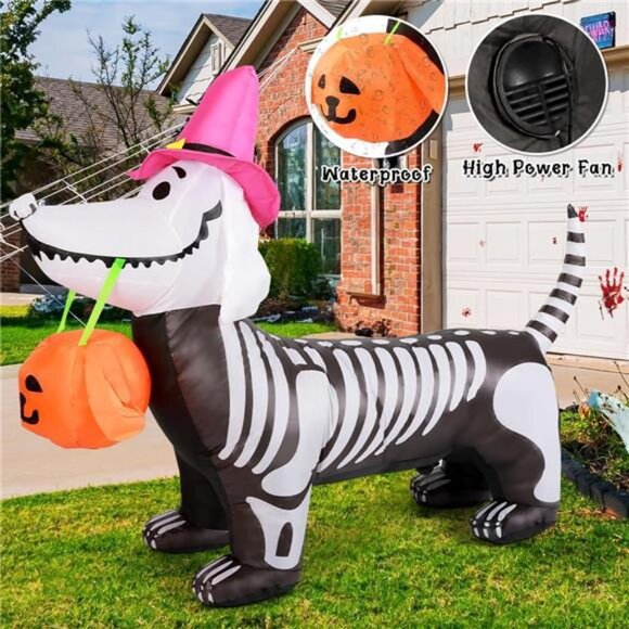 GOOSH 5.5 FT Halloween Inflatables Outdoor‎ Decorations Skeleton Puppy - Picture 5 of 7